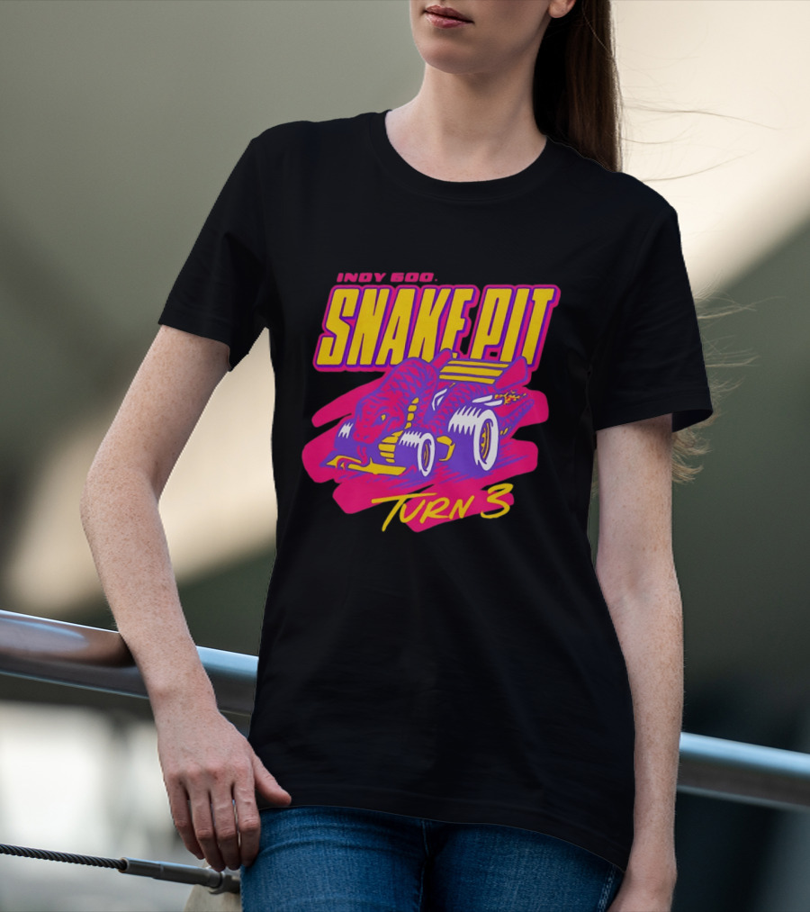Indy 500 Snake Pit Turn 3 Racing Car With Snake T-Shirt