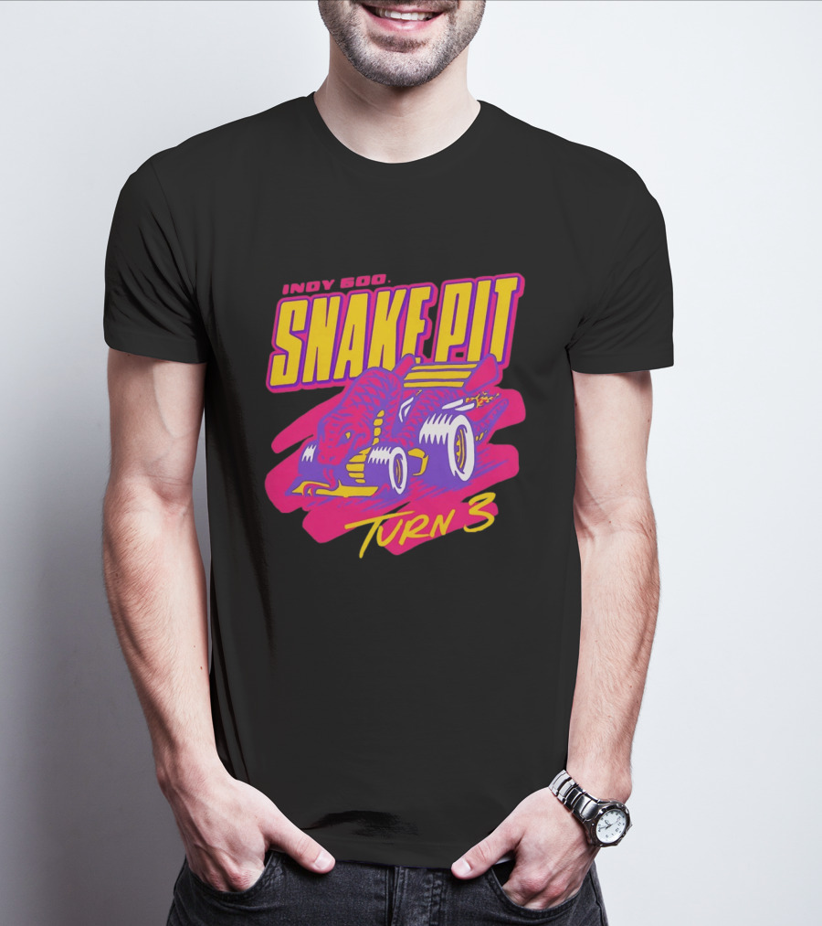 Indy 500 Snake Pit Turn 3 Racing Car With Snake T-Shirt