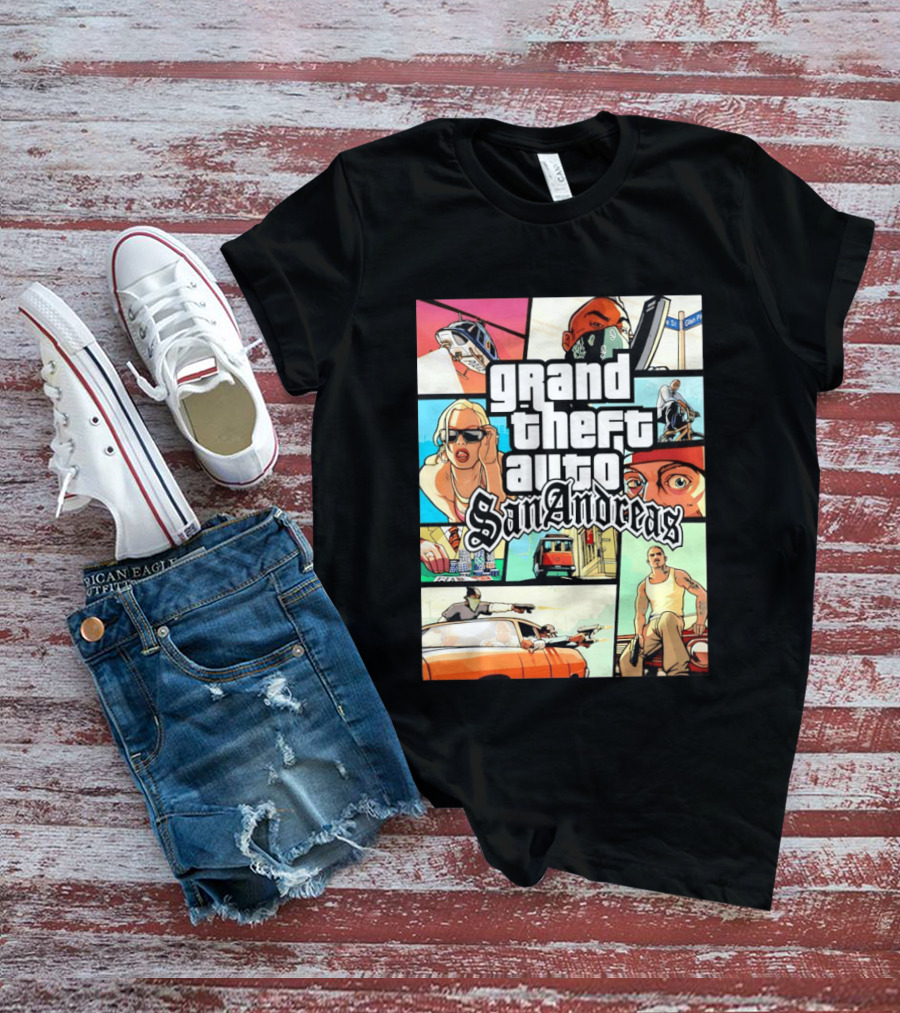 Grand Theft Auto San Andreas Art Collage Characters Scenes T-Shirt