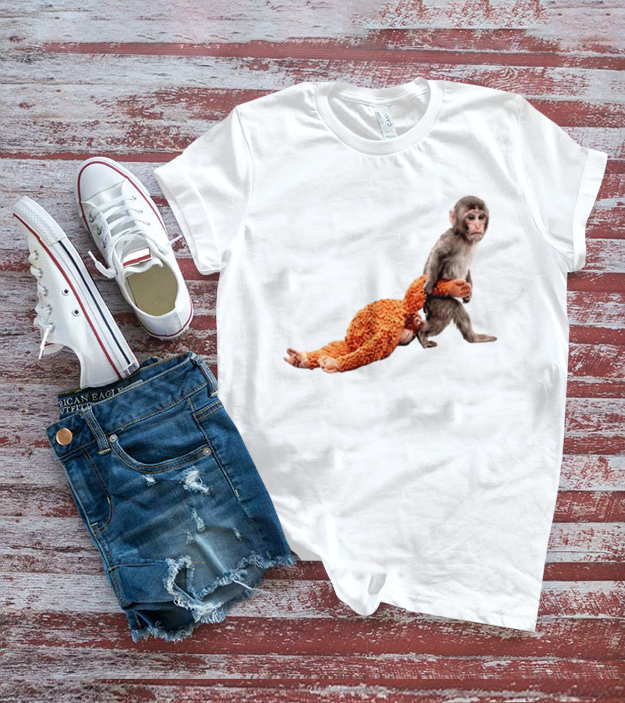 Baby Monkey Dragging Plush Toy Punch T-Shirt