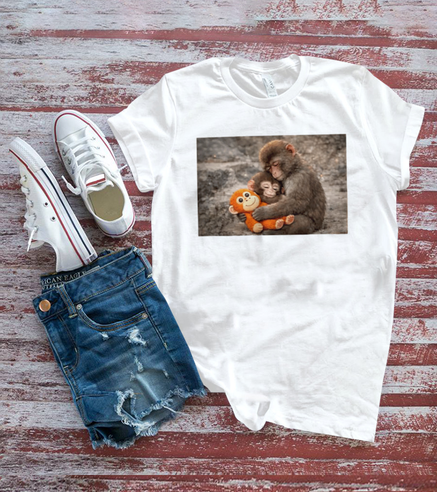 Baby Monkey Hugging Toy And Friend T-Shirt