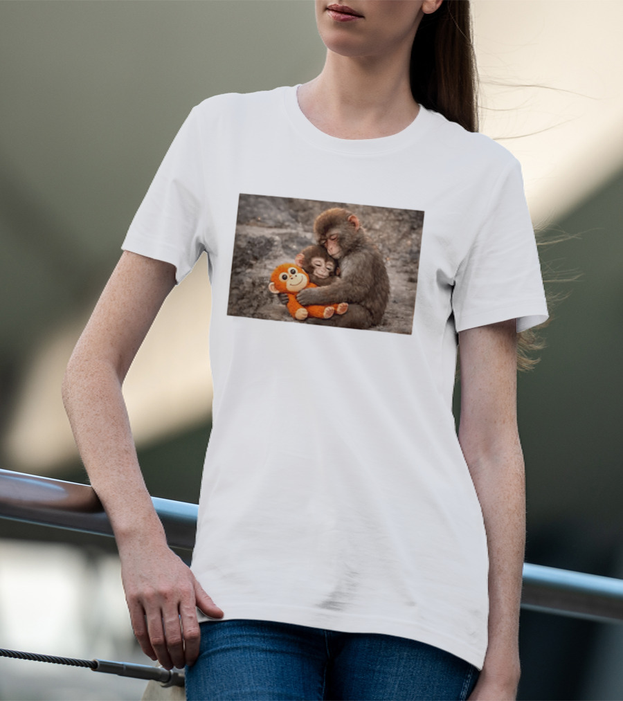 Baby Monkey Hugging Toy And Friend T-Shirt