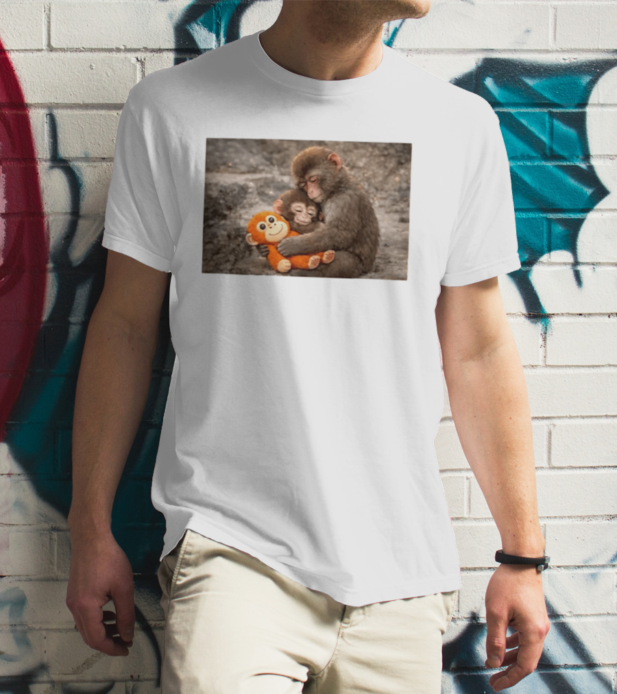 Baby Monkey Hugging Toy And Friend T-Shirt