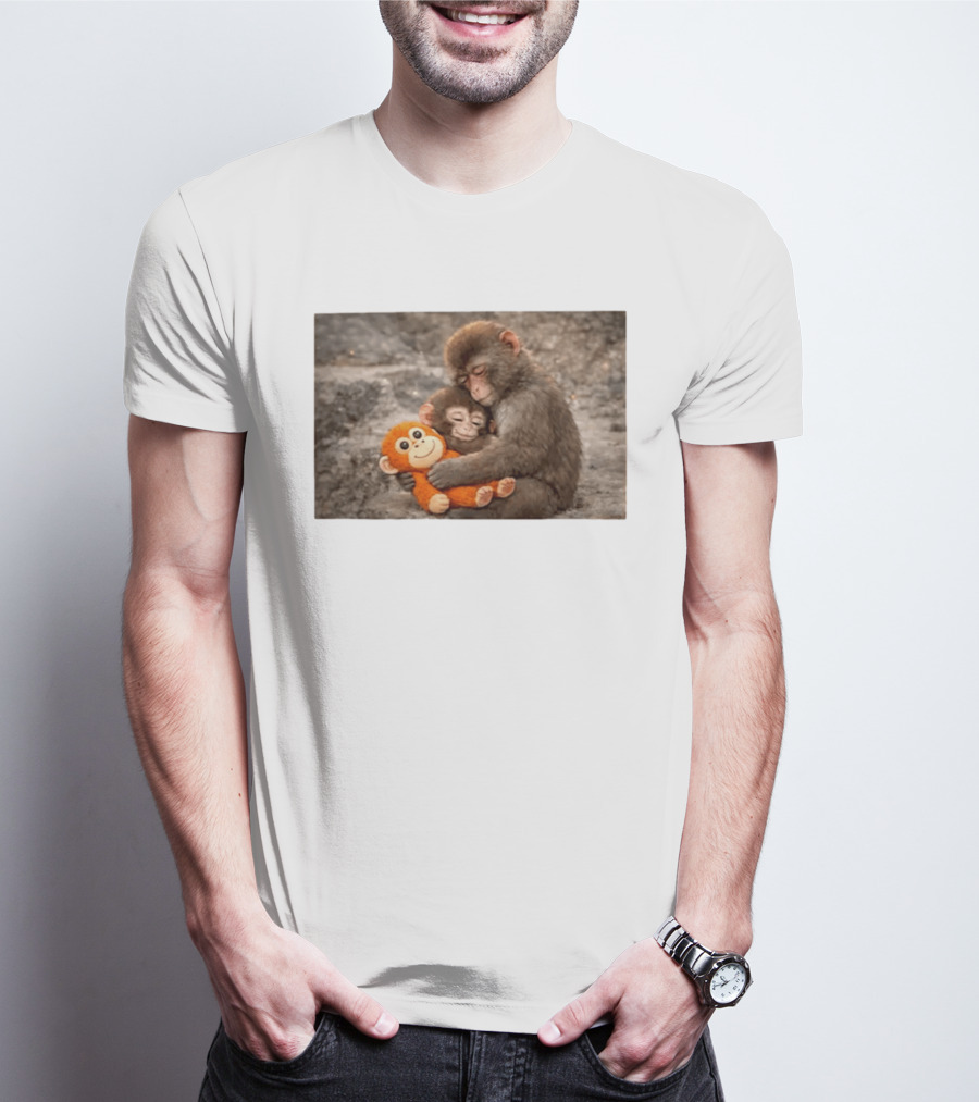 Baby Monkey Hugging Toy And Friend T-Shirt