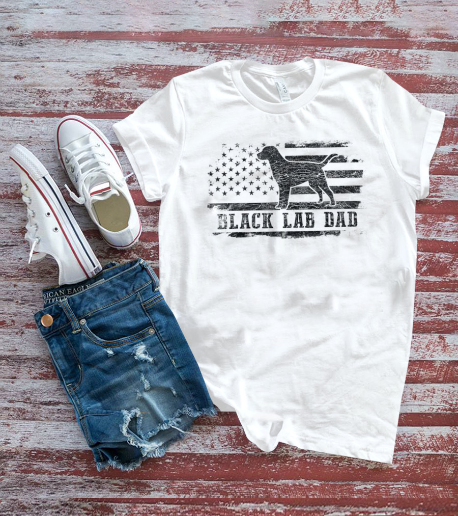 Black Lab Dad American Flag Labrador Retriever T-Shirt