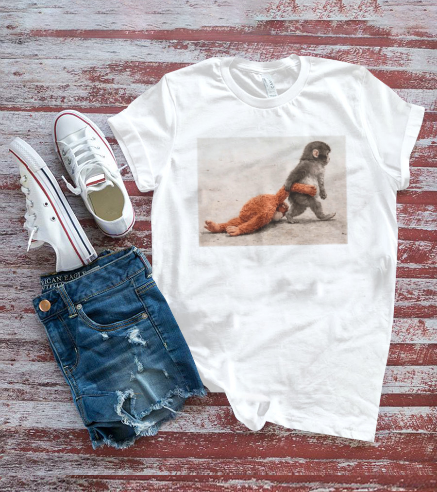 Punch The Monkey Carrying Stuffed Toy Monkey T-Shirt