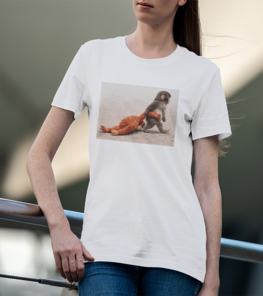 Punch The Monkey Carrying Stuffed Toy Monkey T-Shirt