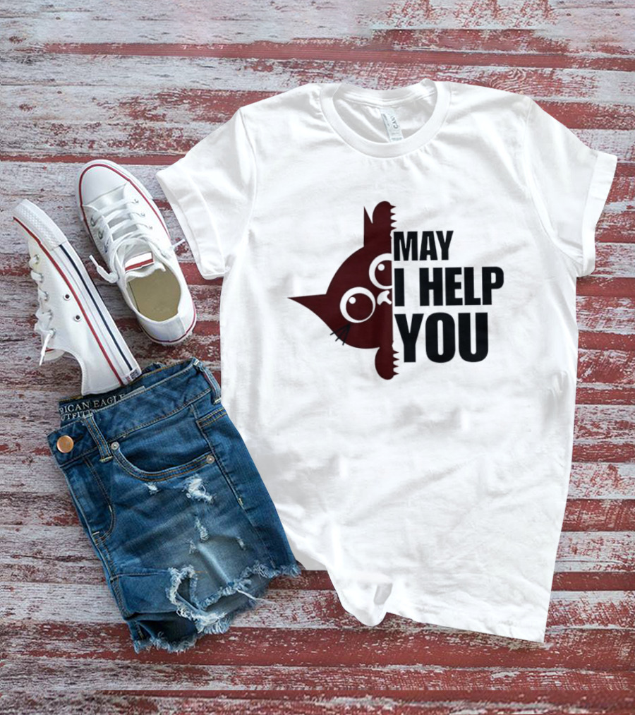 Cat May I Help You Cute Feline Expression Peeking T-Shirt