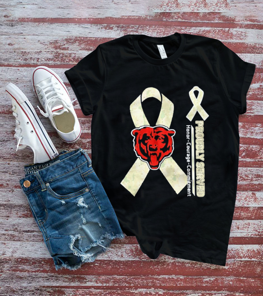 Chicago Bears Proudly Served Honor Courage Commitment Support Ribbon T-Shirt