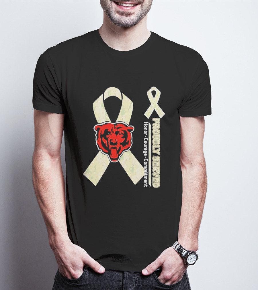 Chicago Bears Proudly Served Honor Courage Commitment Support Ribbon T-Shirt