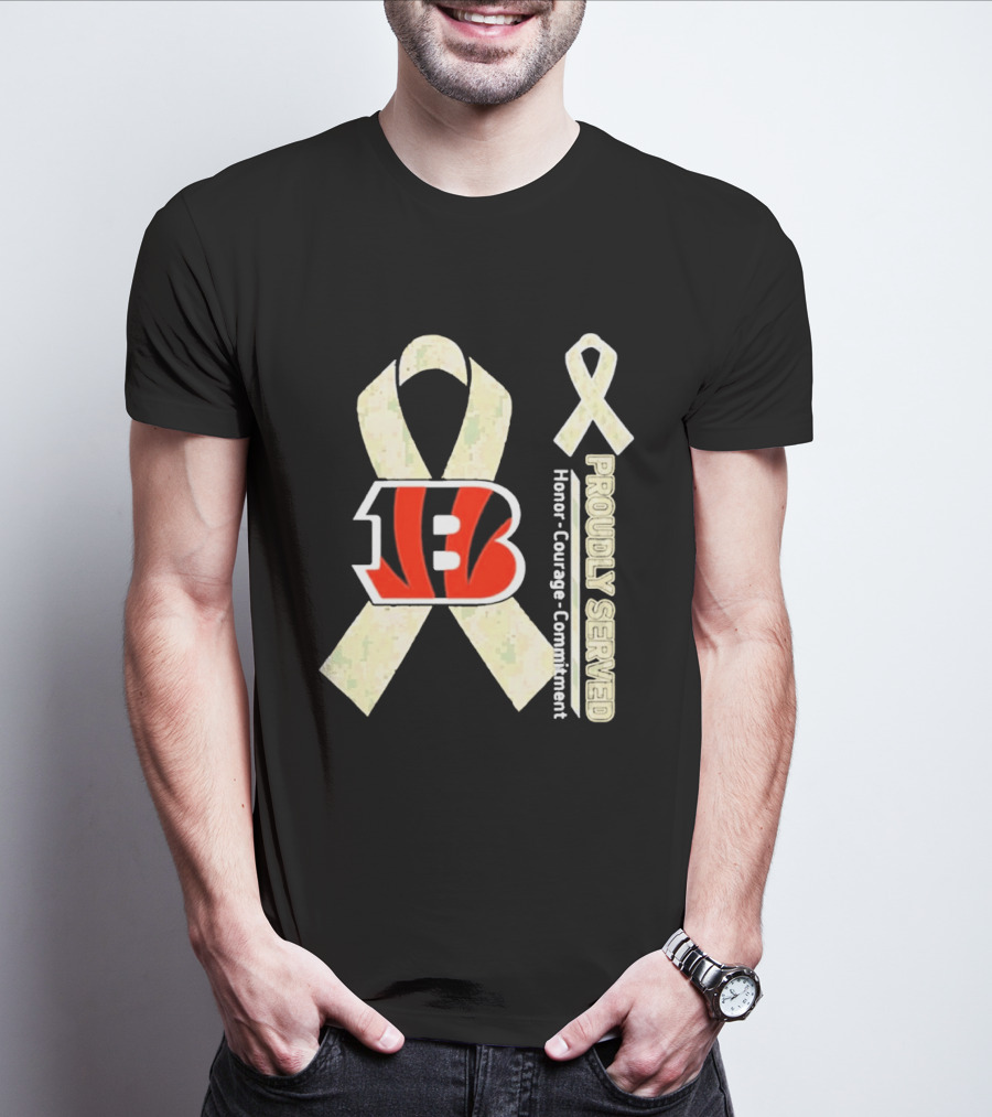 Cincinnati Bengals Honor Courage Commitment Proudly Served Ribbon T-Shirt