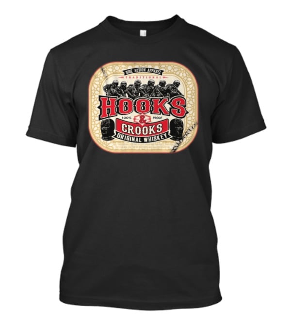 Side Action Apparel Traditional Hooks Crooks Original Whiskey 100 Proof T-Shirt