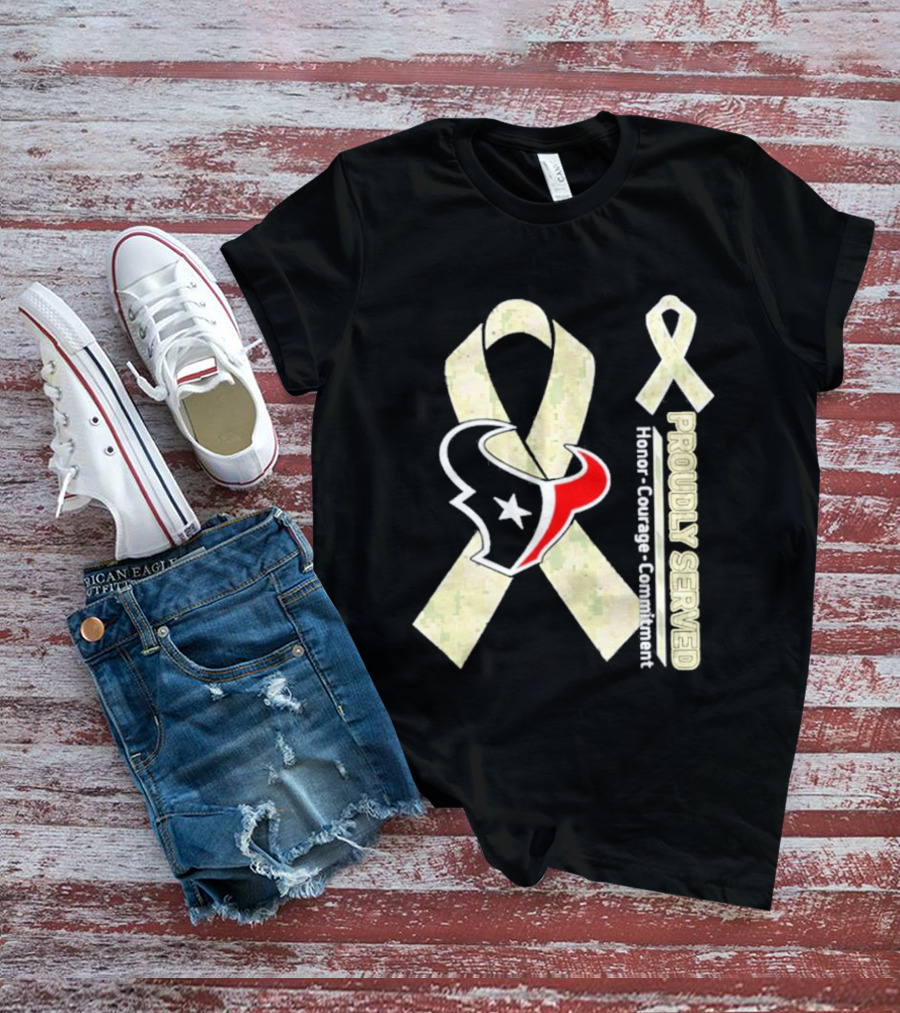 Houston Texans Camo Ribbon Proudly Served Honor Courage Commitment T-Shirt
