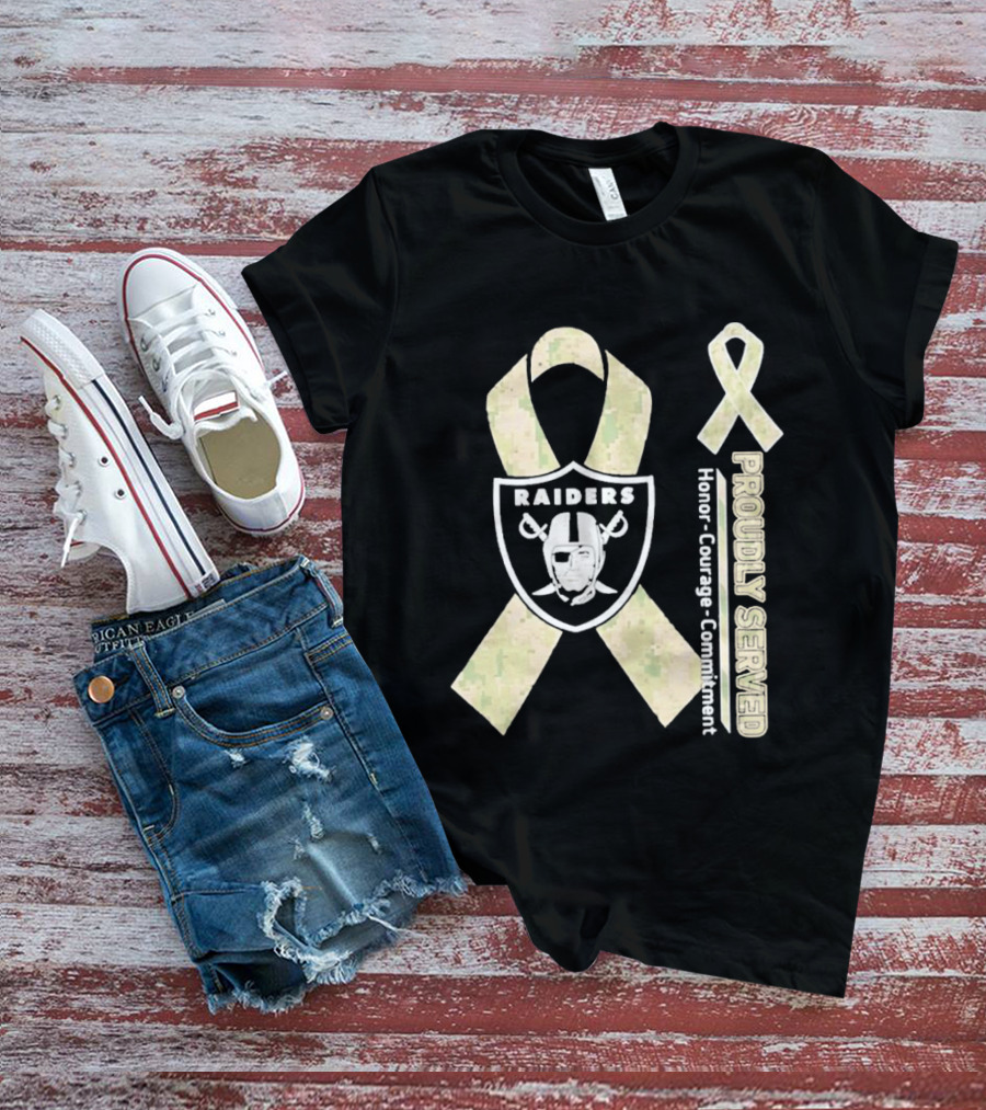 Las Vegas Raiders Camouflage Ribbon Proudly Served Honor Courage Commitment T-Shirt