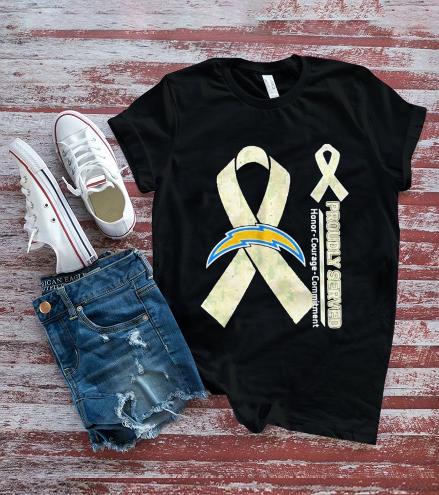 Los Angeles Chargers Proudly Served Honor Courage Commitment Ribbon T-Shirt