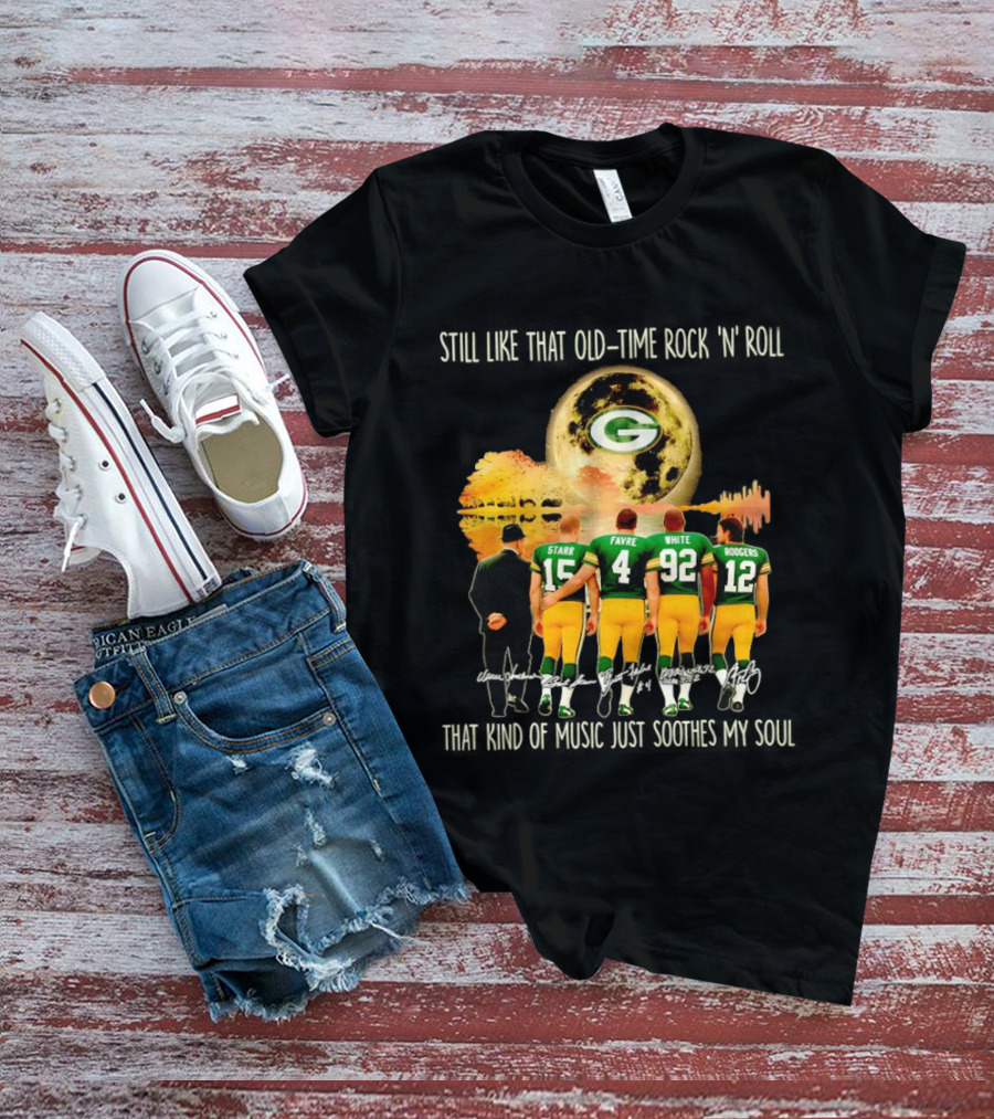 Green Bay Packers Starr Favre White Rodgers Old Time Rock 'n' Roll T-Shirt