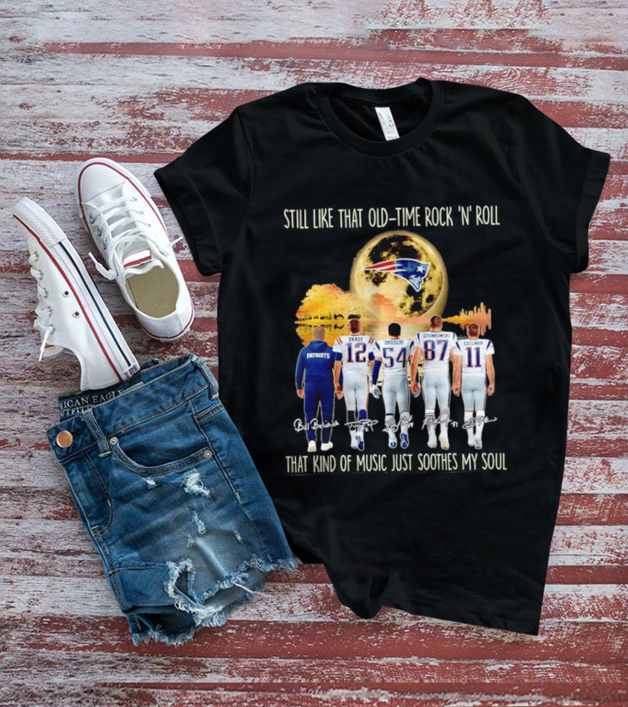 Patriots Brady Bruschi Gronkowski Edelman Old Time Rock 'n' Roll Moon T-Shirt