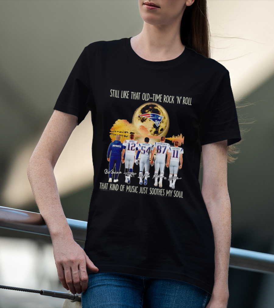 Patriots Brady Bruschi Gronkowski Edelman Old Time Rock 'n' Roll Moon T-Shirt