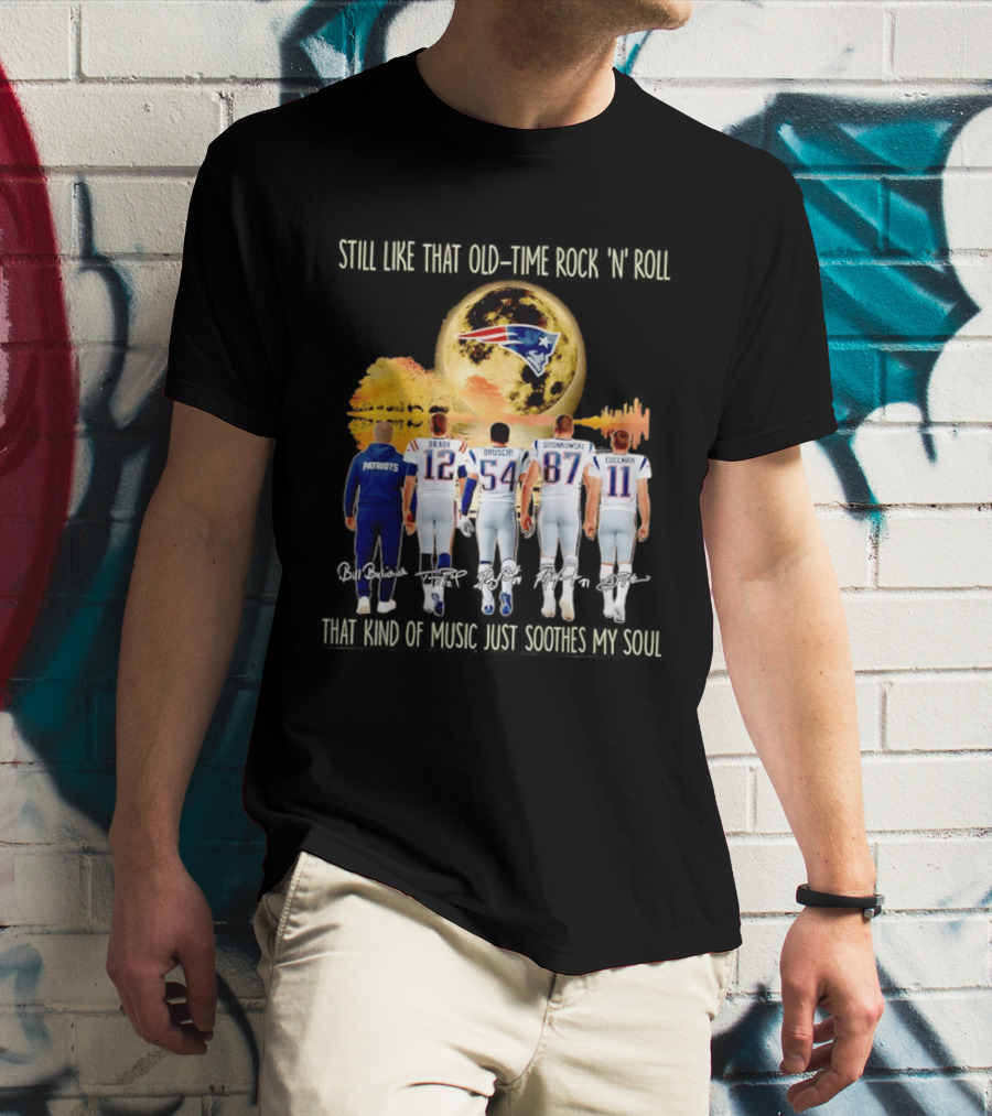 Patriots Brady Bruschi Gronkowski Edelman Old Time Rock 'n' Roll Moon T-Shirt