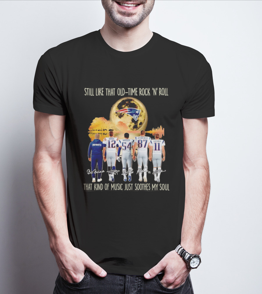 Patriots Brady Bruschi Gronkowski Edelman Old Time Rock 'n' Roll Moon T-Shirt
