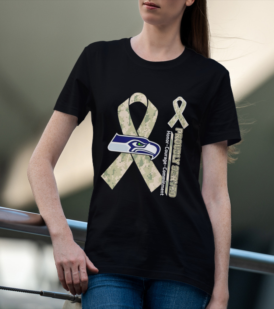 Seattle Seahawks Military Appreciation Proudly Served Honor Courage Commitment Ribbon T-Shirt