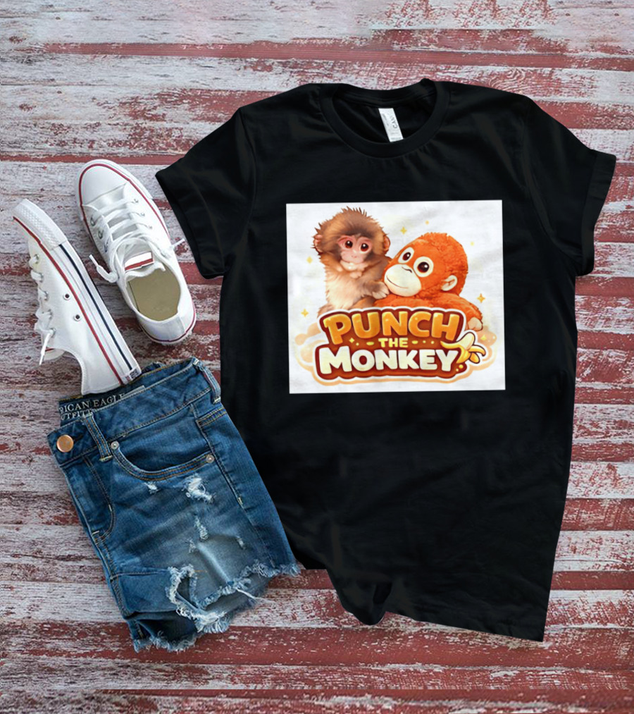 Punch The Monkey Hugging Stuffed Toy Monkey T-Shirt