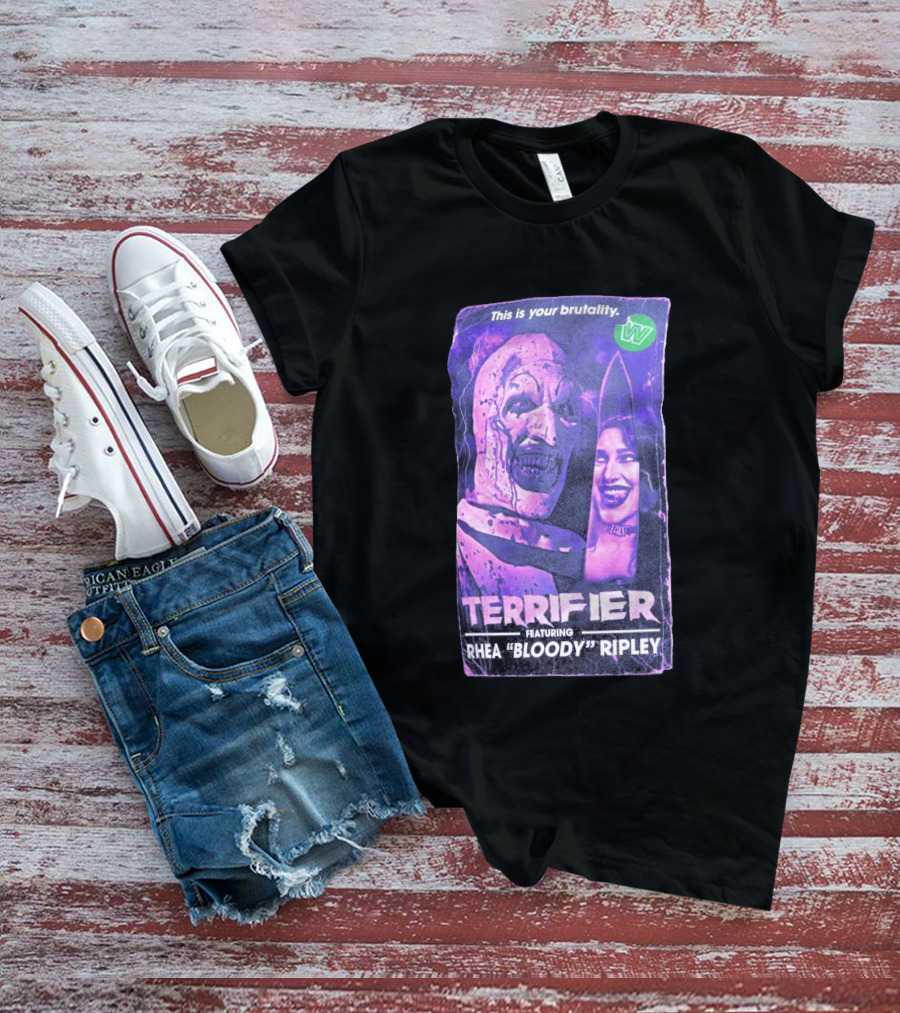 Terrifier VHS Cover This Is Your Brutality Featuring Rhea "Bloody" Ripley T-Shirt