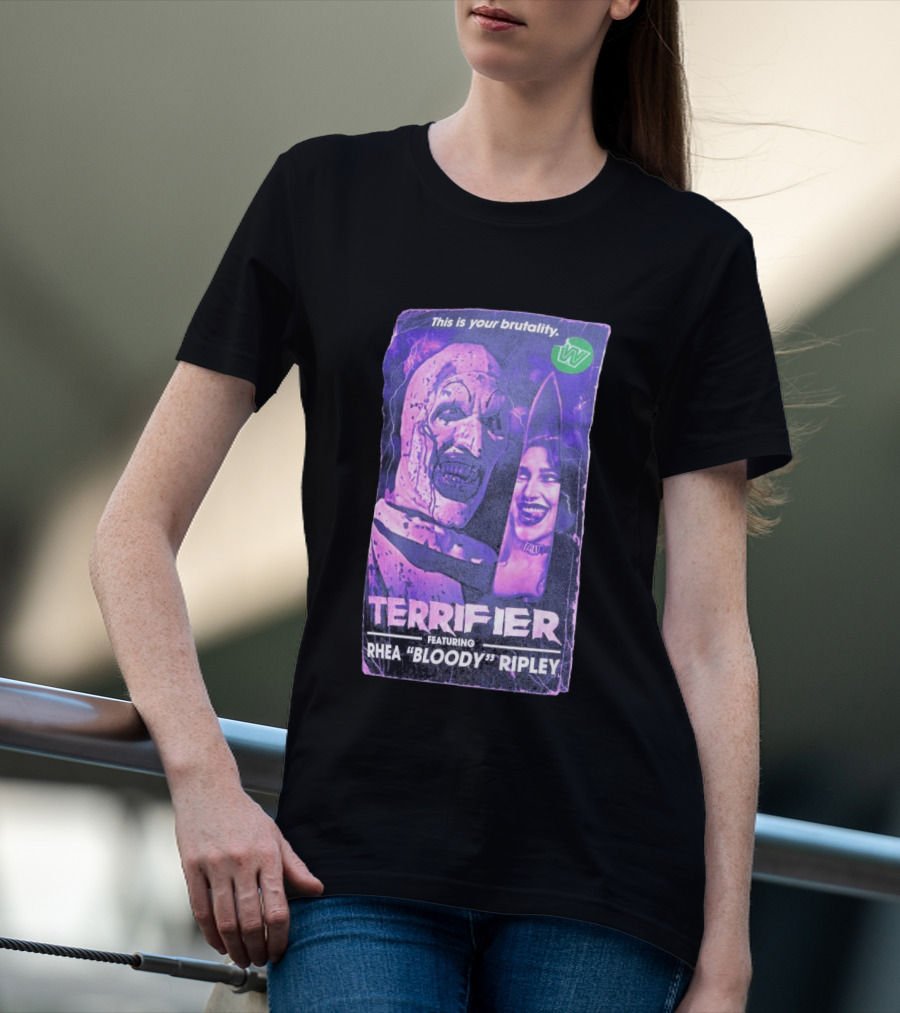 Terrifier VHS Cover This Is Your Brutality Featuring Rhea "Bloody" Ripley T-Shirt