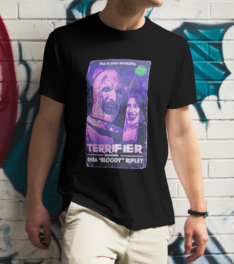 Terrifier VHS Cover This Is Your Brutality Featuring Rhea "Bloody" Ripley T-Shirt