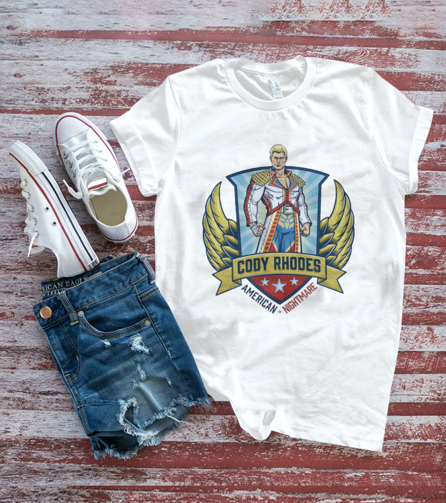 Cody Rhodes American Nightmare WWE Wings Emblem With Stars And Shield T-Shirt