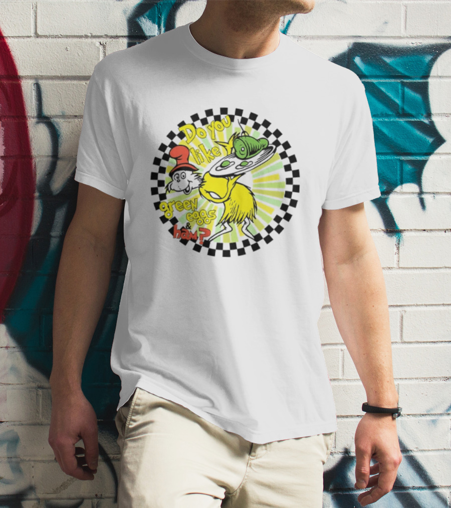 Dr Seuss Do You Like Green Eggs And Ham Yellow Character Red Hat Fan T-Shirt