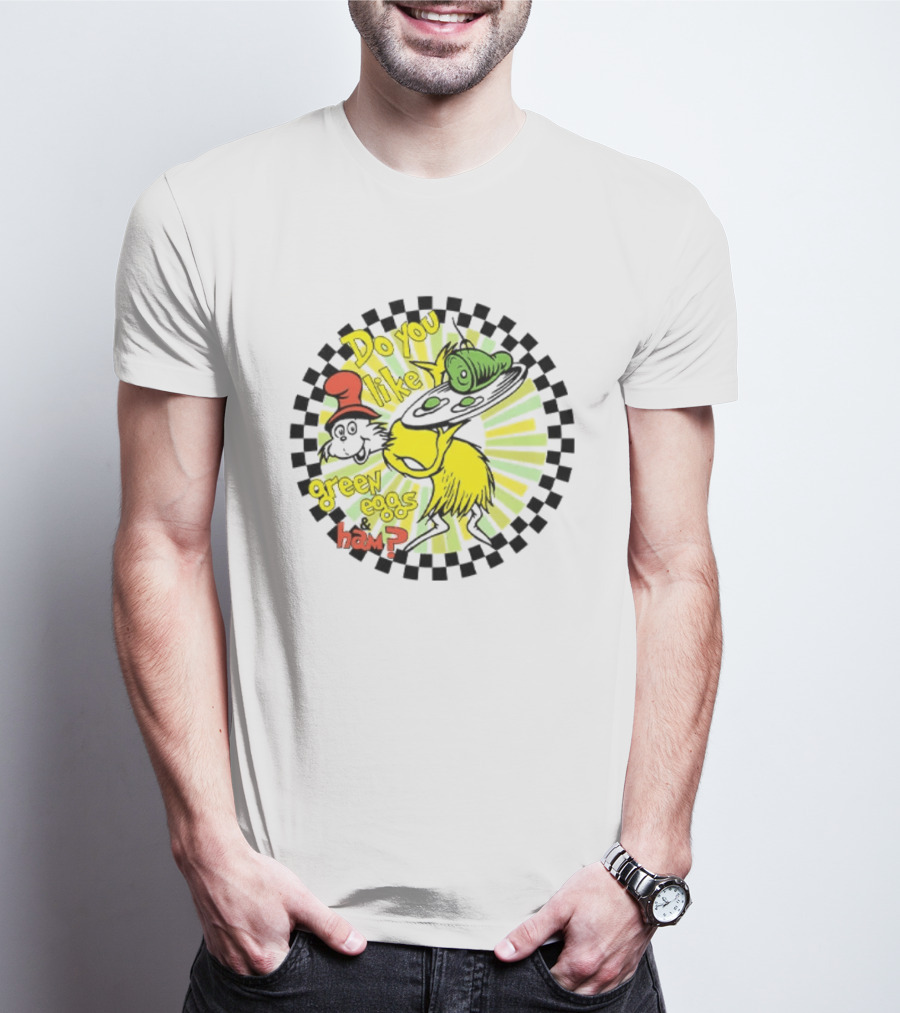 Dr Seuss Do You Like Green Eggs And Ham Yellow Character Red Hat Fan T-Shirt