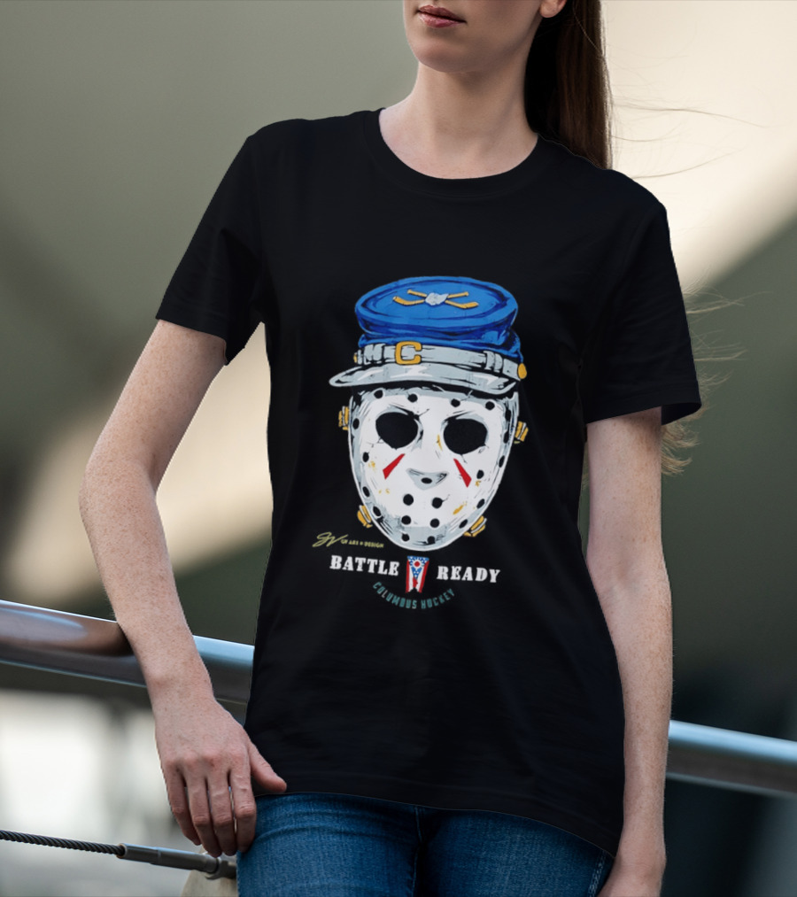 Jason Voorhees Blue Jackets Columbus Hockey Crossover Battle Ready Mask T-Shirt