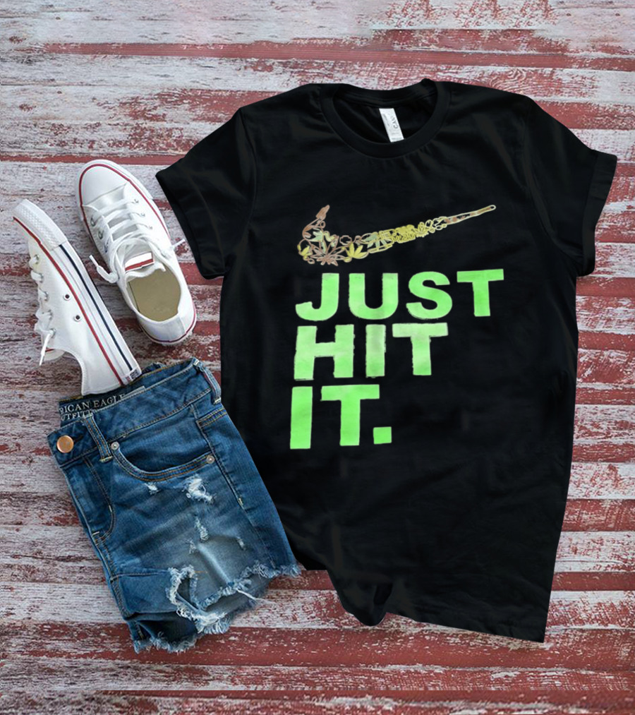 Just Hit It Classic Swoosh Flaming Bat Baseball T-Shirt
