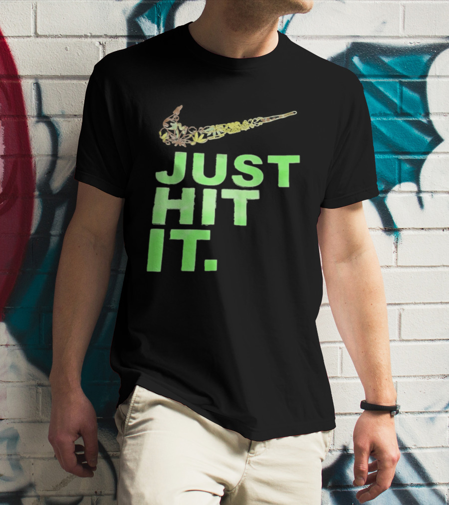 Just Hit It Classic Swoosh Flaming Bat Baseball T-Shirt