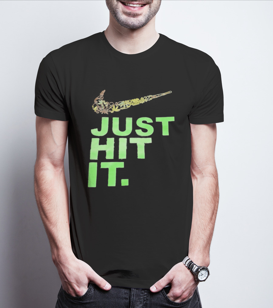 Just Hit It Classic Swoosh Flaming Bat Baseball T-Shirt