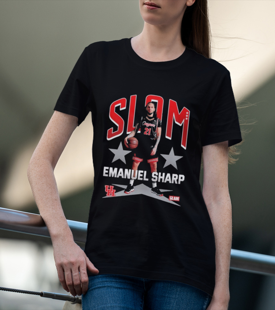 Slam Emanuel Sharp Houston Cougars Basketball UH H Town Stars T-Shirt