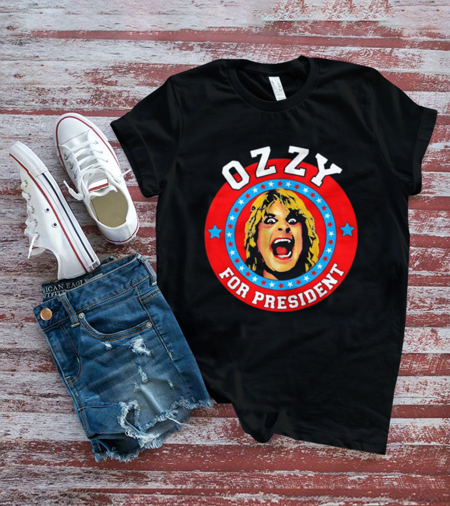 Ozzy Osbourne For President Campaign Circle With Stars And Screaming Expression T-Shirt