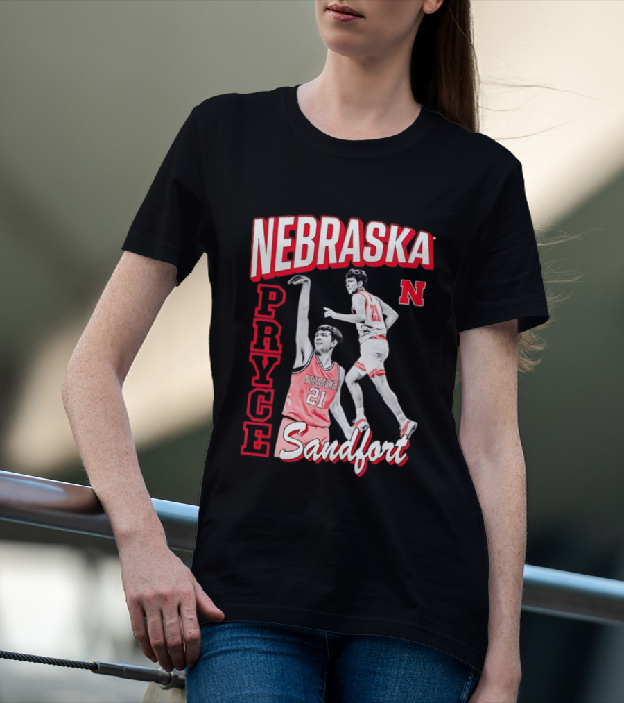 Pryce Sandfort 21 Nebraska Cornhuskers Basketball Team Iconic Red Jersey T-Shirt