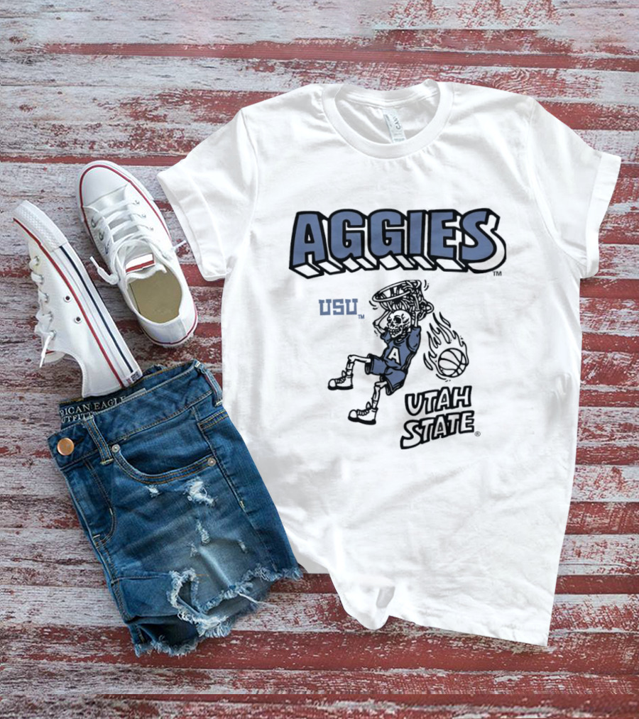 Utah State Aggies Skeleton USU Basketball Dunk T-Shirt