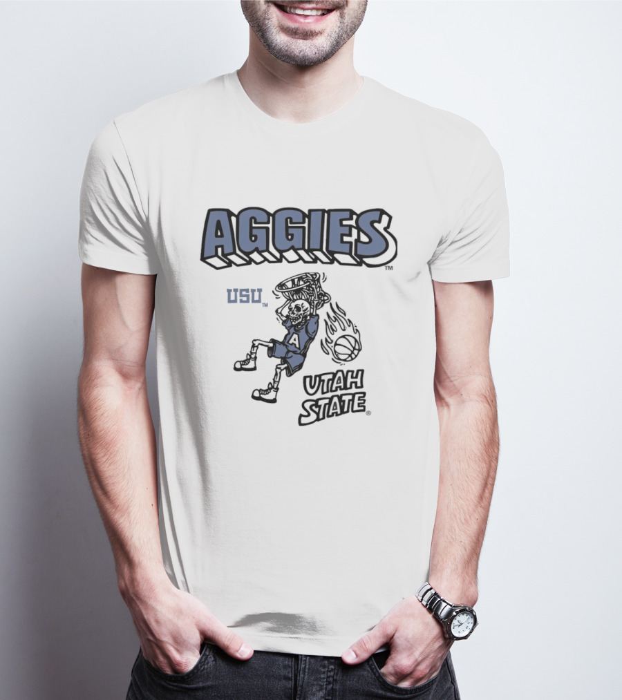 Utah State Aggies Skeleton USU Basketball Dunk T-Shirt