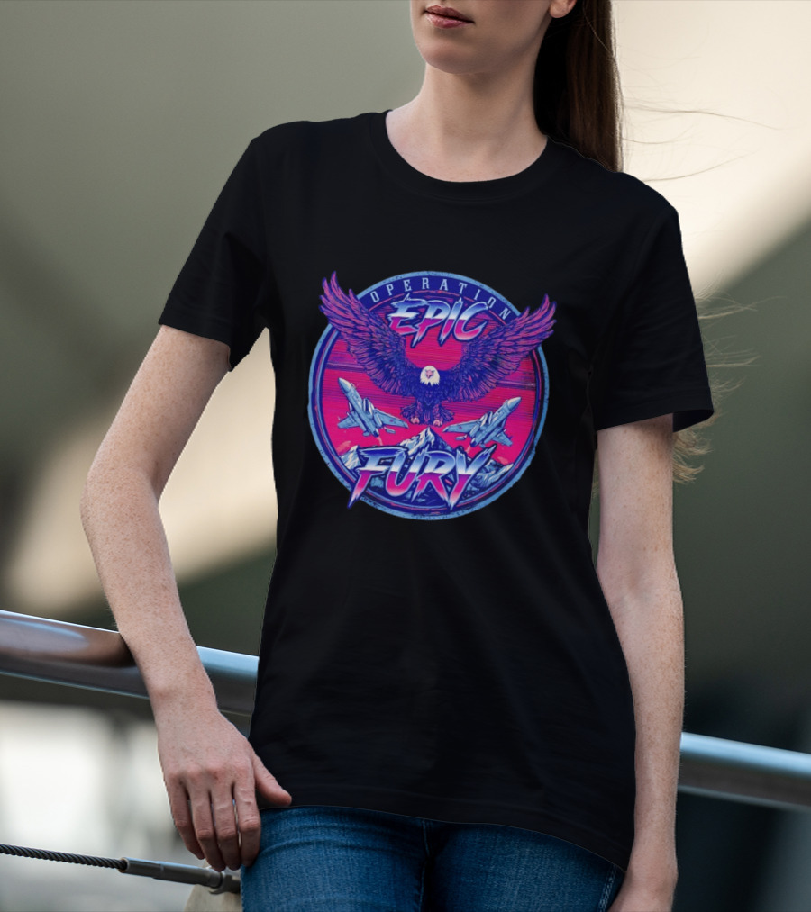 Operation Epic Fury Eagle Fighter Jets Mountain Circle T-Shirt