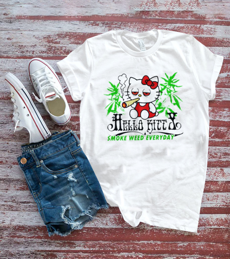 Hello Kitty Smoke Weed Everyday Cannabis Leaves T-Shirt