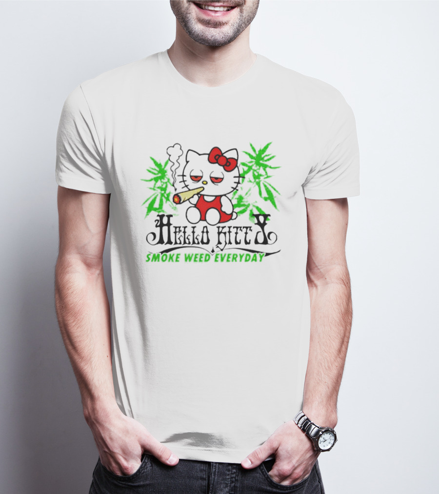 Hello Kitty Smoke Weed Everyday Cannabis Leaves T-Shirt