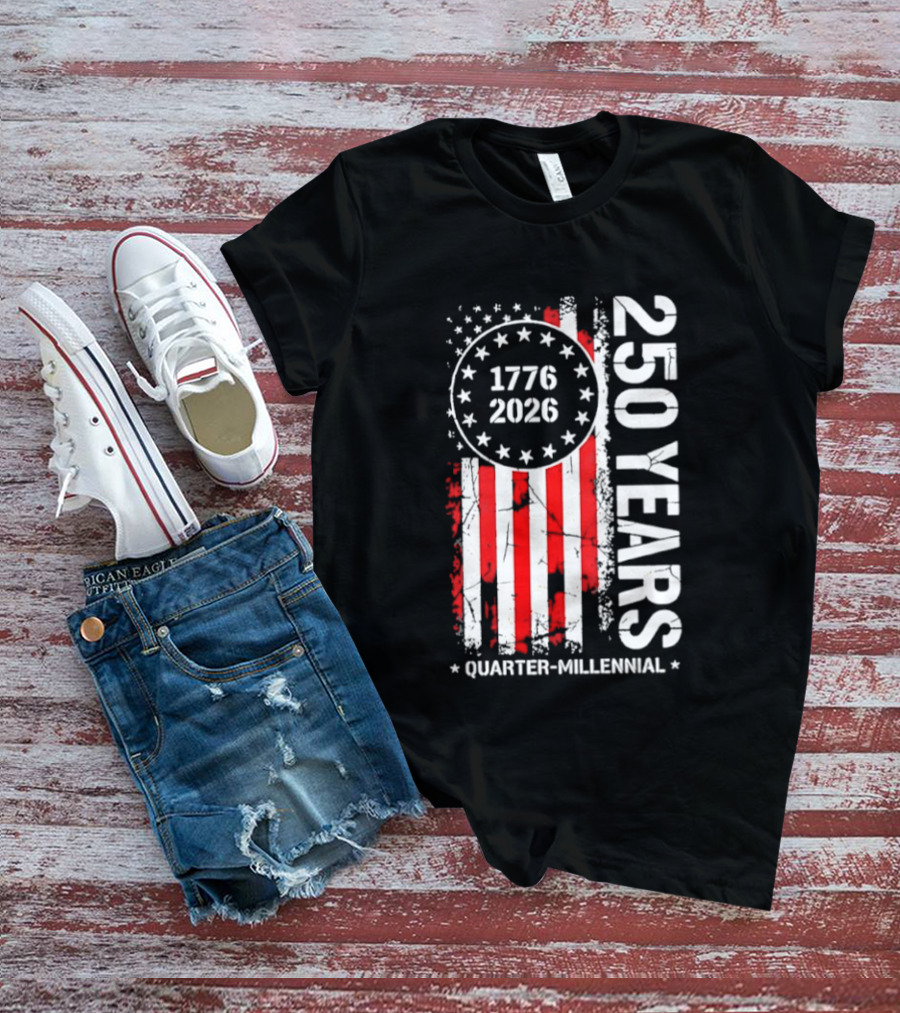 USA 250 Years 1776 2026 Quarter Millennial American Flag T-Shirt