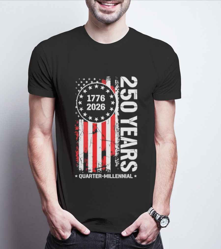 USA 250 Years 1776 2026 Quarter Millennial American Flag T-Shirt