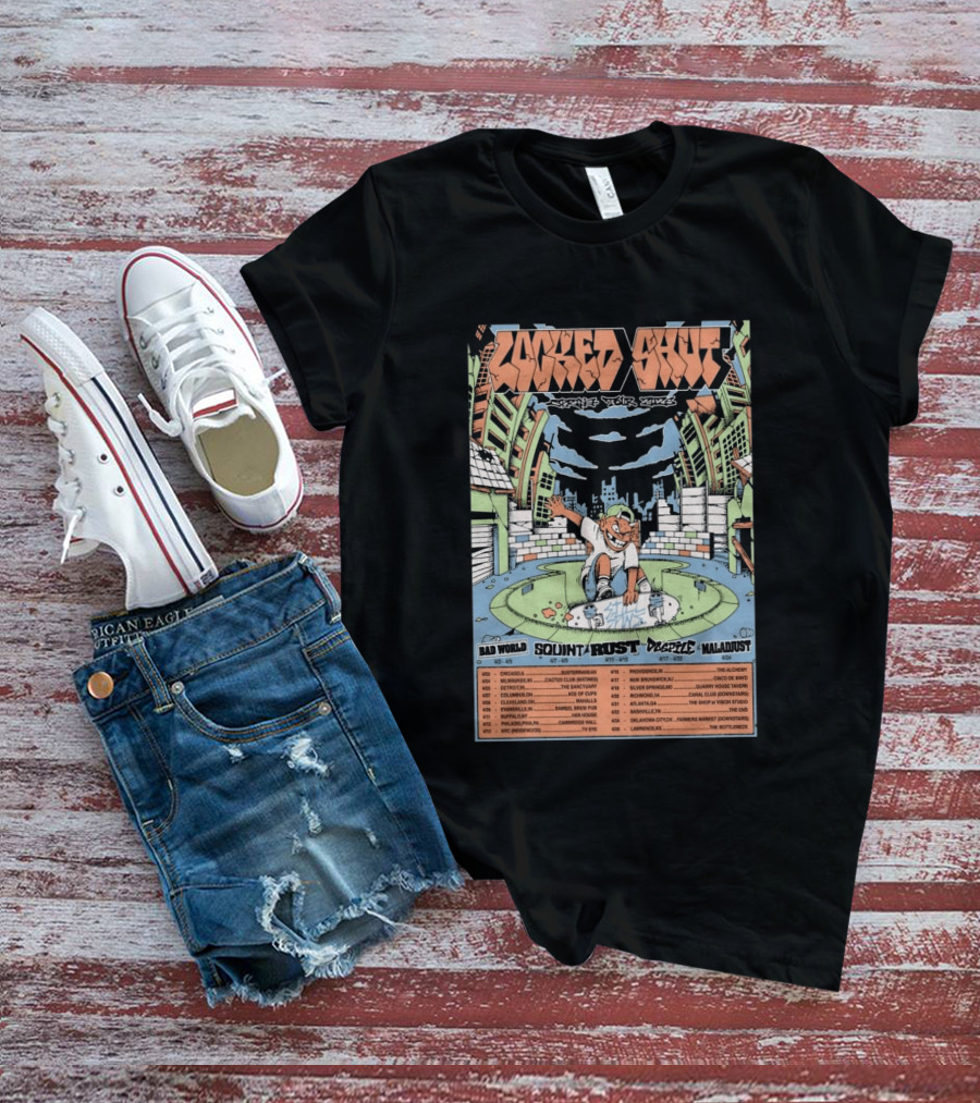 LOCKED SHUT Tour Spring 2026 Skateboarder Urban Scene Bad World Squint Rust Deplete Maladjust Dates T-Shirt