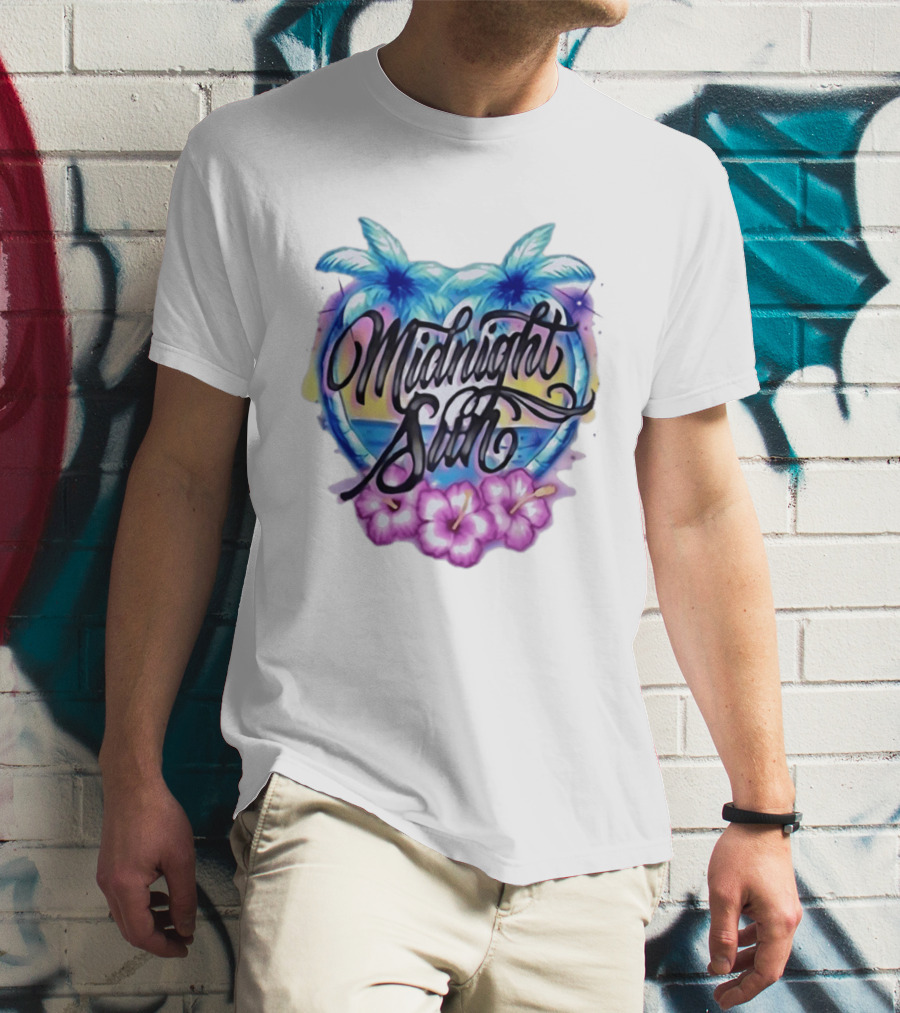 Midnight Sun Tropical Vibes Palm Trees And Hibiscus T-Shirt