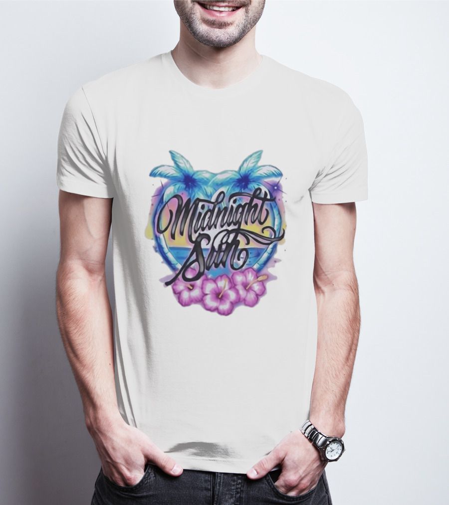 Midnight Sun Tropical Vibes Palm Trees And Hibiscus T-Shirt