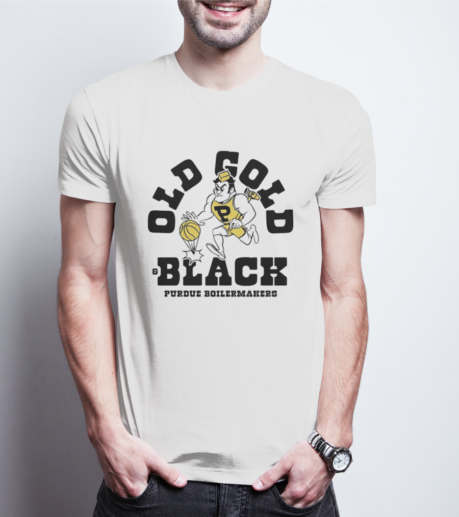 Purdue Boilermakers Old Gold Black Basketball Player T-Shirt